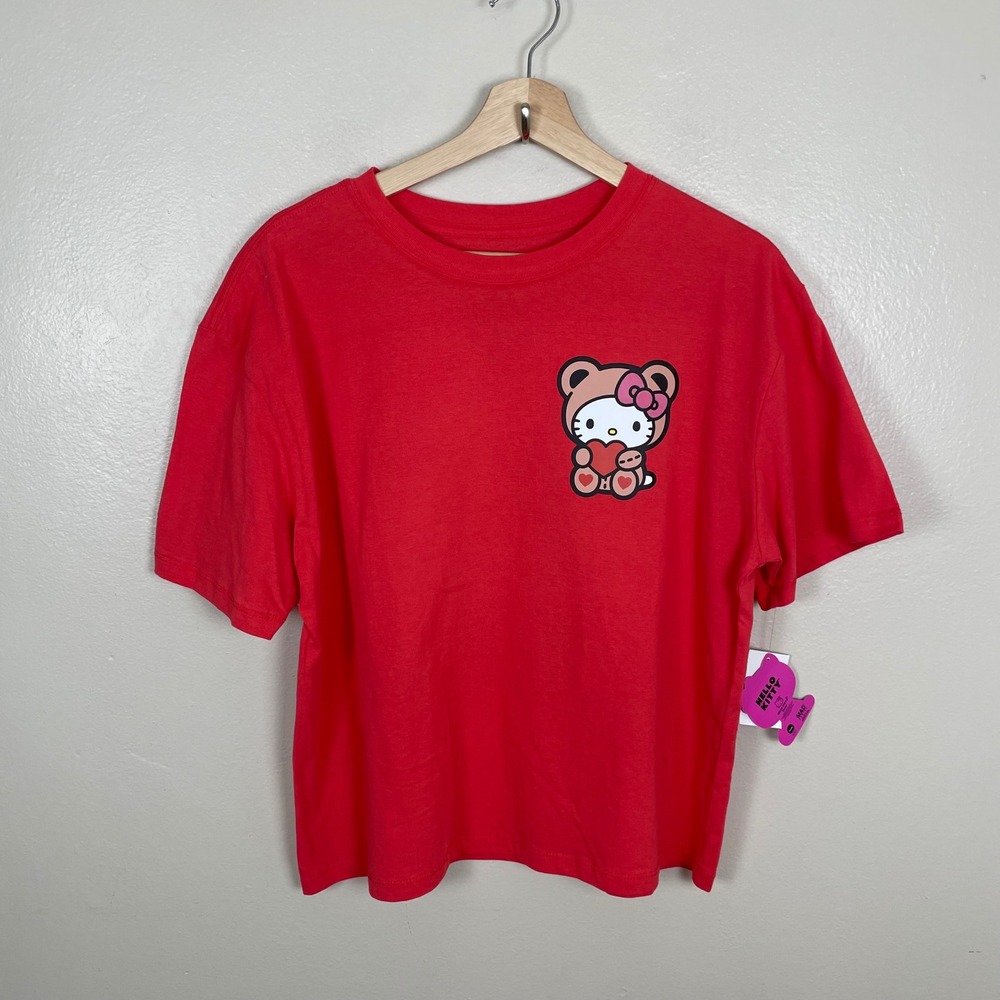 Hello Kitty Women's L T-Shirt Red Try Sweetness Bear Costume Sanrio Tee
